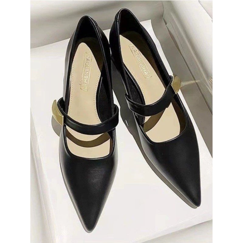 أحذية جديدة بأسلوب فرنسي ريترو كعب عالٍ مدبب الشكل أحذية فردية - Image 3